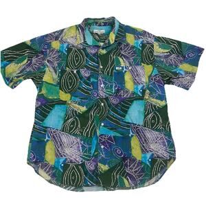 GUESS Marciano Shirt Size L Colorful Abstract Cotton Beach Hawaiian USA Made VTG